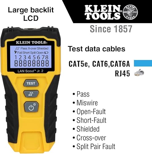 Miniatura 2 de Klein Tools 80072 RJ45 Kit de probador de cables con LAN Scout Jr. 2, herramienta de crimpadora coaxial, pelacables, cortador y paquete de 50