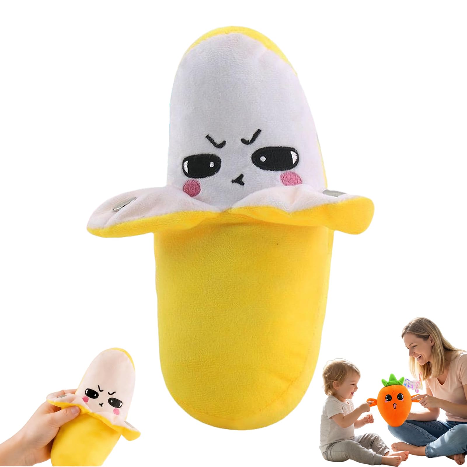 Knubbuf Interactive Music Plush Toy, Banana Plush Musical Sensory Toy with Sounds, Touch-Sensitive Fruit Stuffed Animal for Parent-Child Play, Fun Sound-Activated Rhythm Piano Doll (Banana)