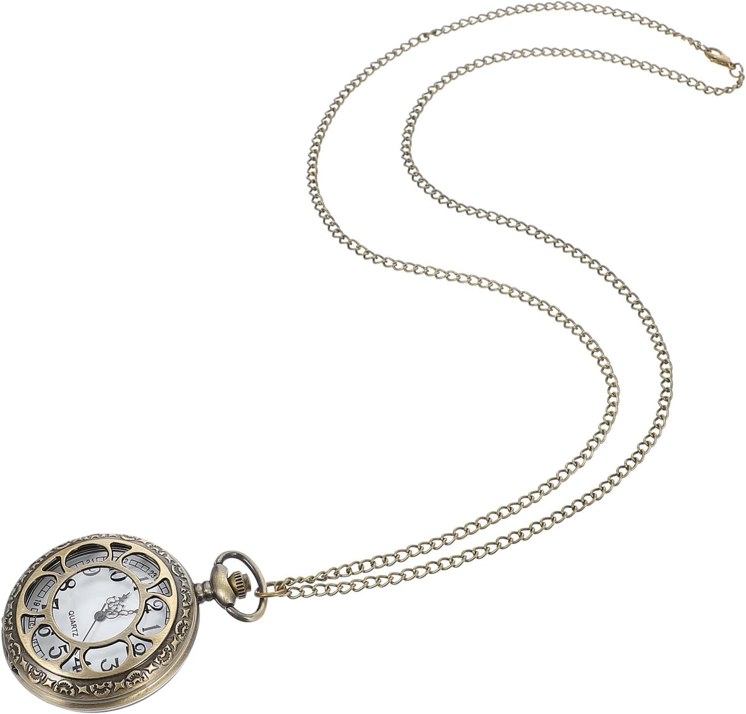 GALPADA Carved Clamshell Roman Pocket Watch Retro Hollow Out Flipping Chest Watch with Chain Vintage Style for Men and Collectors