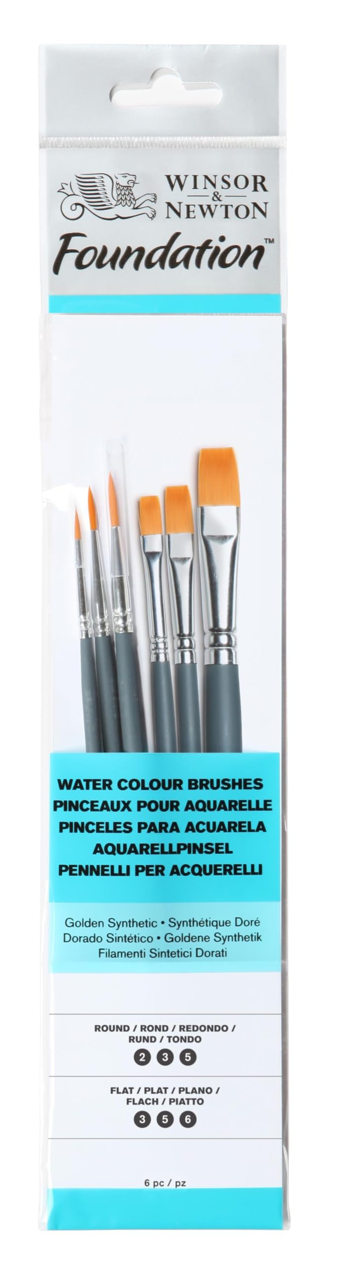 Winsor & Newton Pinceles para acuarela Foundation, set de 6 Unidades, sintéticos, pinceles surtidos