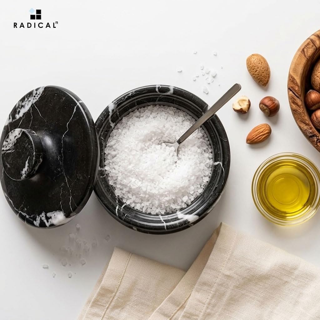 Radicaln Marble Salt Cellar with Lid, 4 Inches Salt Bowl & Spice jar image 2