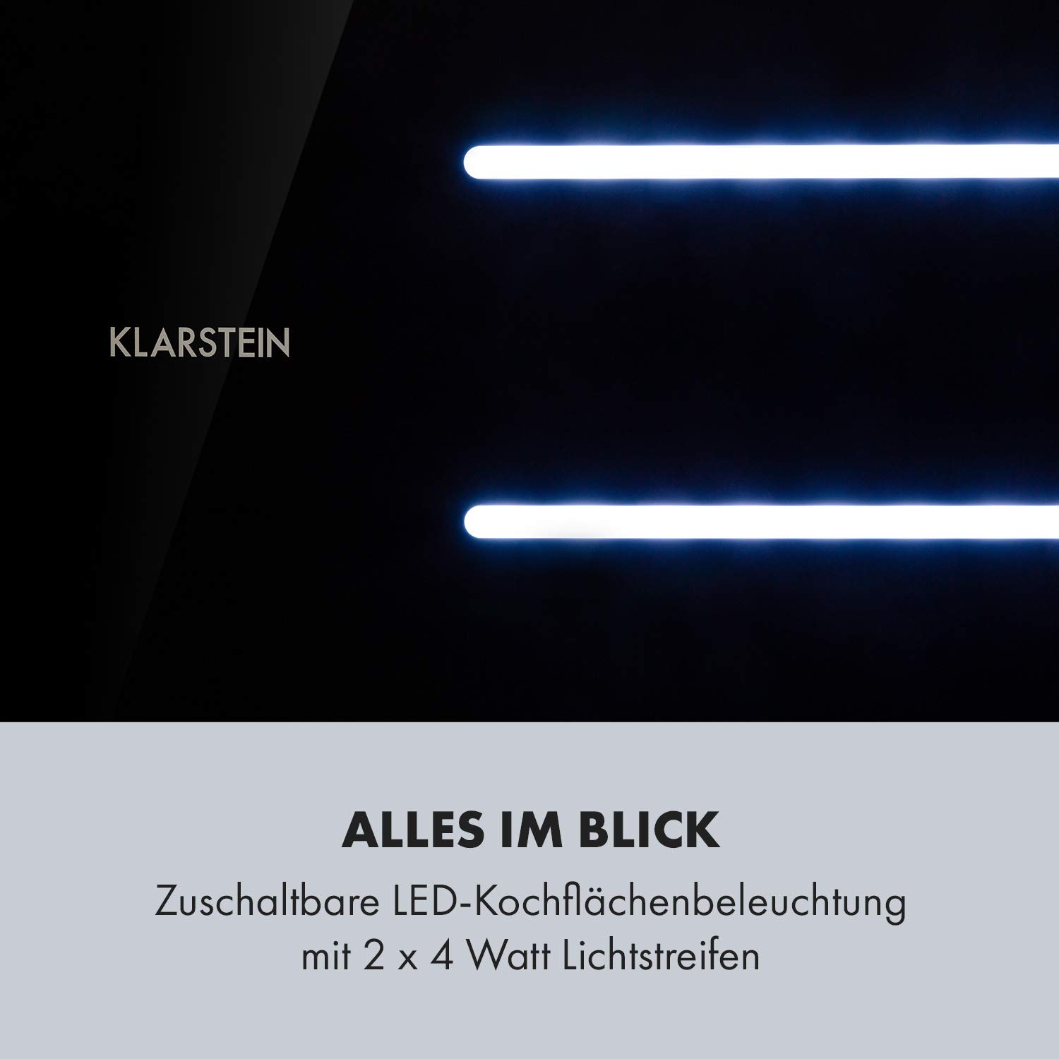 Klarstein High Line Deckenhaube 77 cm 410 m3/h Umluft Abluft LED Fernbedienung Edelstahl schwarzes Glas