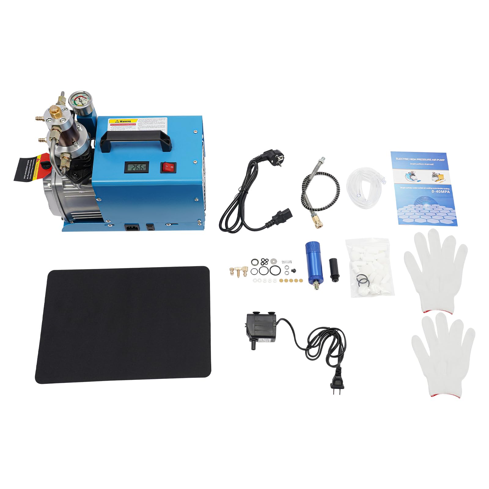 Bomba de aire eléctrica de 1800 W, 2800 rpm, enfriamiento de aire de agua, depósito de aceite de 350 ml, compresor de alta presión 0-30 MPa, válvula de alivio de presión, bomba de pistón de compresión