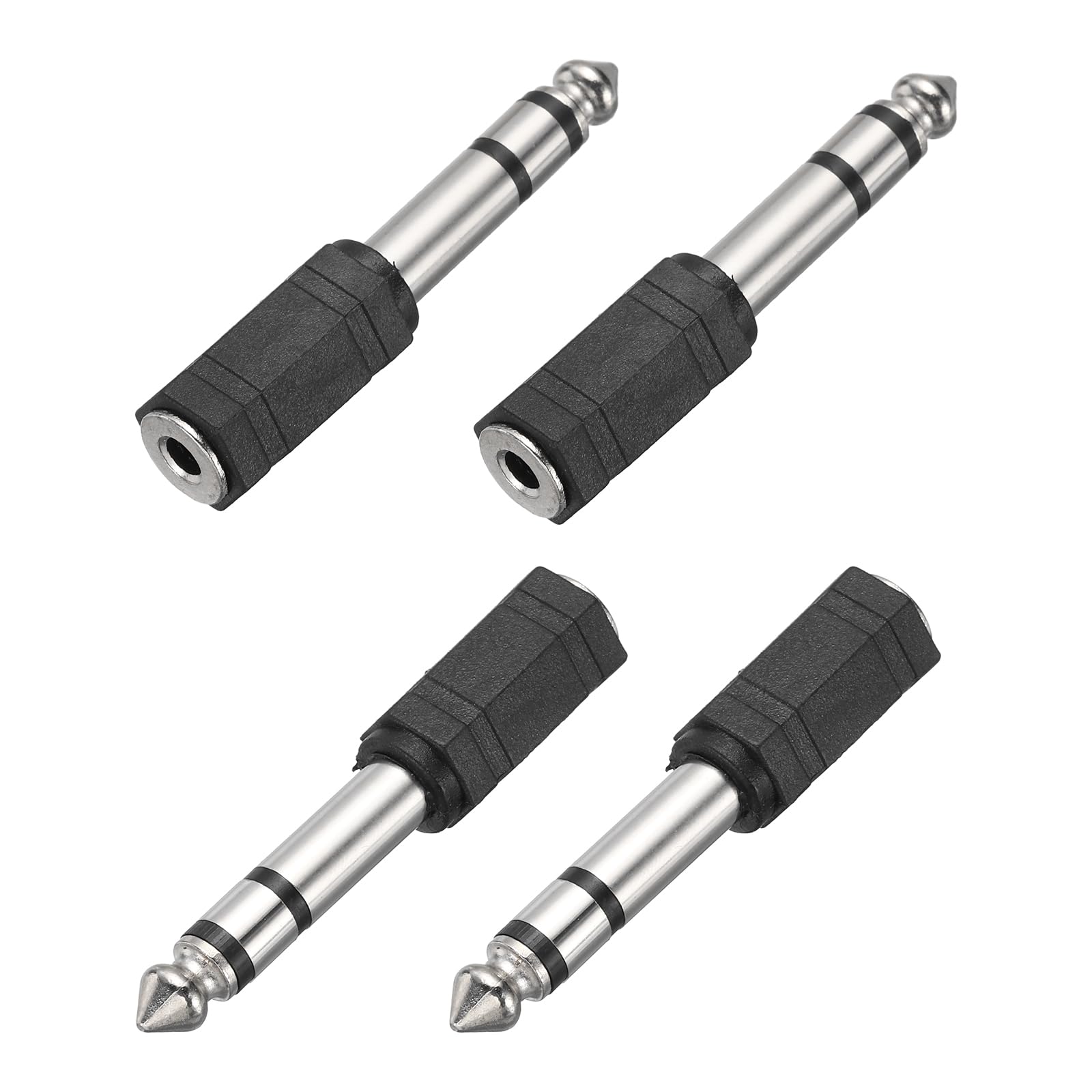 MECCANIXITY 4 Pcs TRS6.35mm Male to 3.5mm Female Connector Stereo Zinc Alloy Nickel Plating Adapter Plastic Shell for Microphones Guitars Speakers Computers Signal Conversion