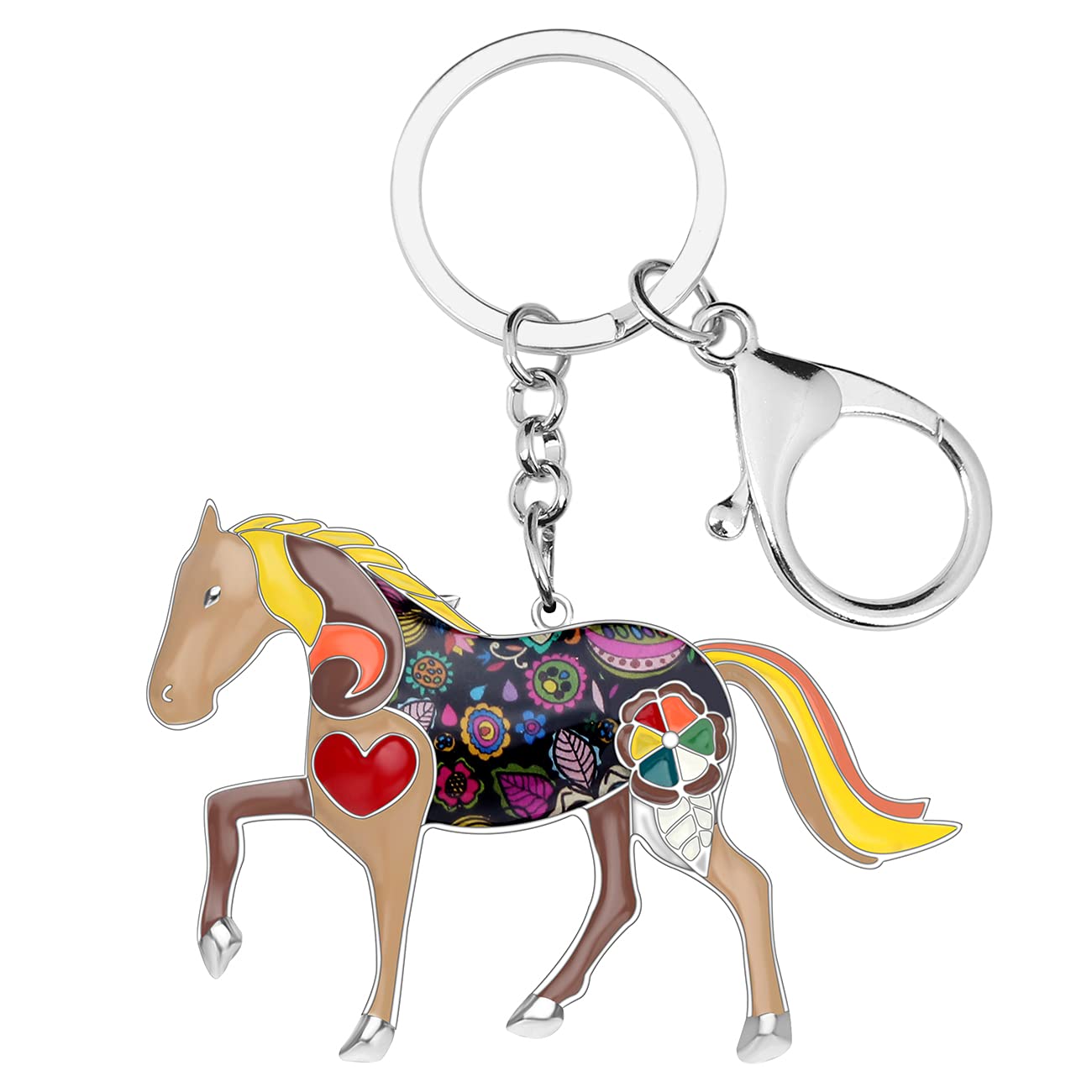 Newei Women's Brown Enamel Pony Horse Keychain Cute Keyrings For Girls Purse Bag Charm (Brown)