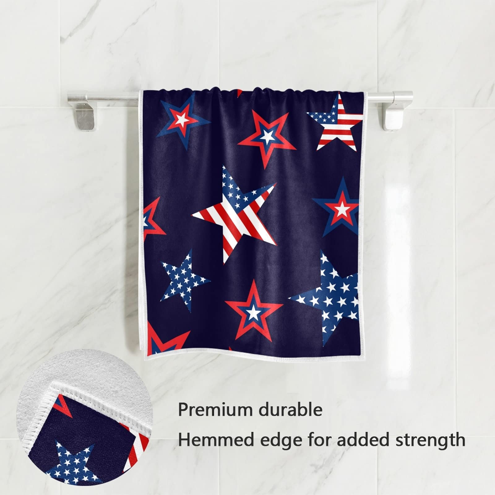 senya Soft Hand Towels for American Independence Day, American Stars with USA Flag July 4th Patriotic Towels Highly Absorbent Hand Towels for Bathroom