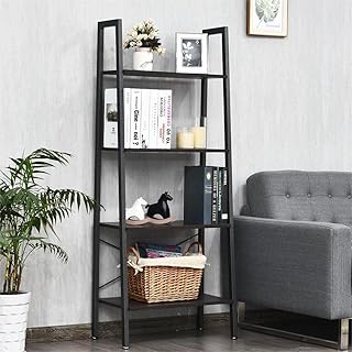 TANGZON 4-Tier Ladder Shelf, Industrial Metal Frame Bookcase/Bookshelf with Adjustable Foot Pads, Multifunctional Display Storage Rack for Living Room Bedroom Study Office, 61 x 33 x 148cm (1, Black)