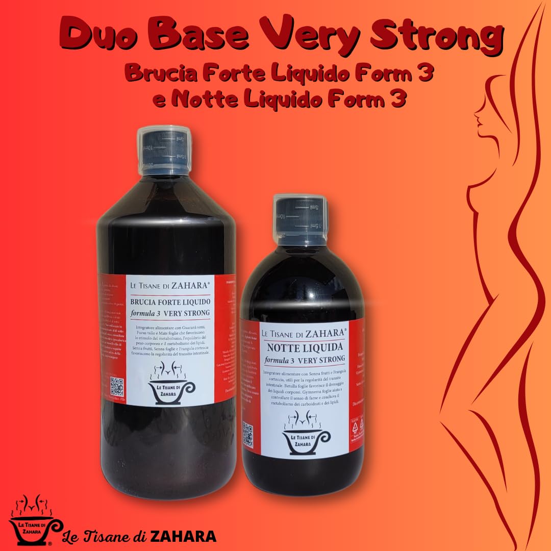 Miscela Forte e Notte Liquido Very Strong, Kit Duo con Tè Verde, Caffè Verde e Garcinia, Migliora la Funzione Digestiva, Aiuta il Drenaggio dei Liquidi, Routine per Giorno e Sera