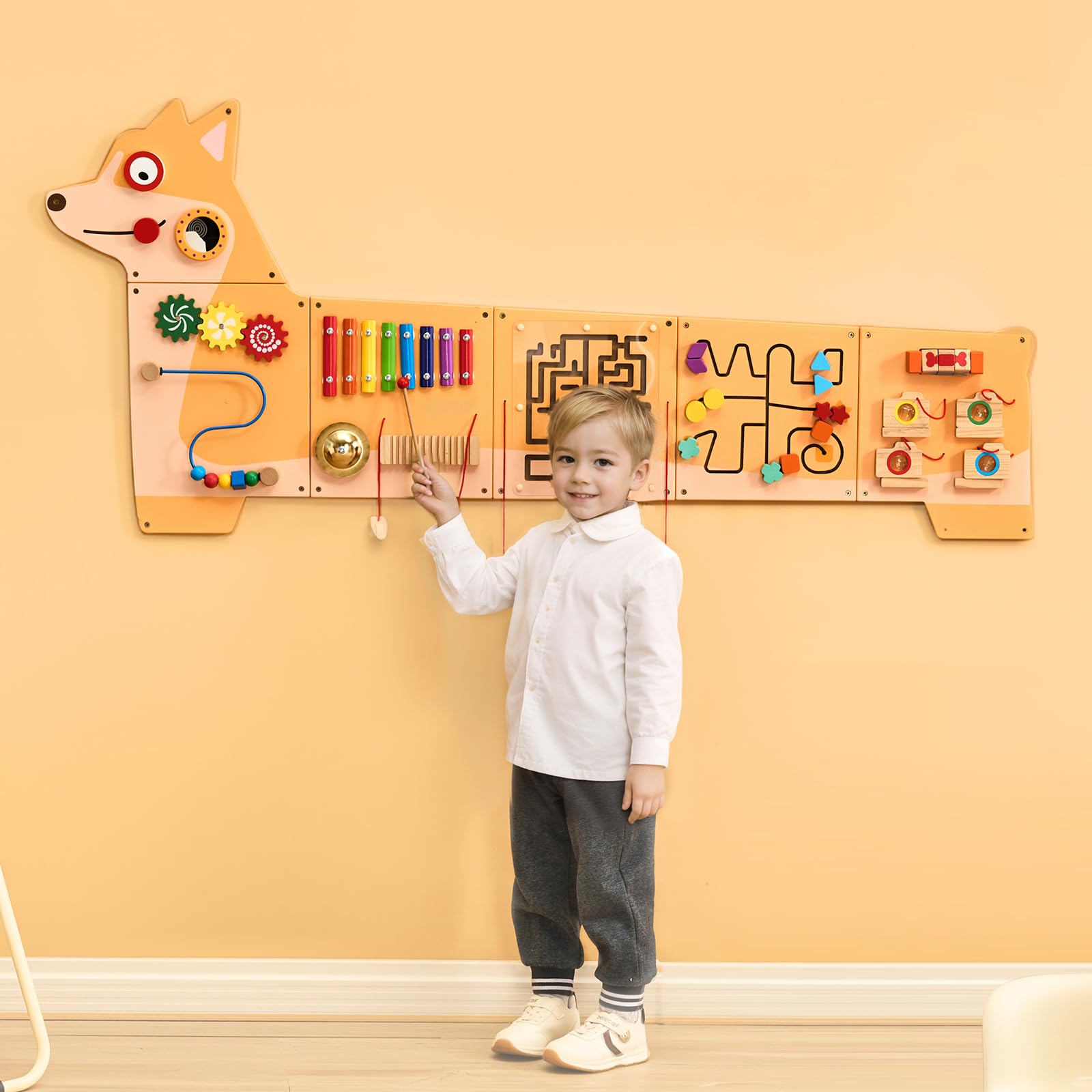 VEVOR Panneaux Muraux d'Activités Chiot, 12 Jeux, Jouet Mural Sensoriel Montessori pour Enfants 3-12 Ans, Centre d'Activités d'apprentissage, Salle de Jeux des Tout-Petits, Crèche, Salle de Classe