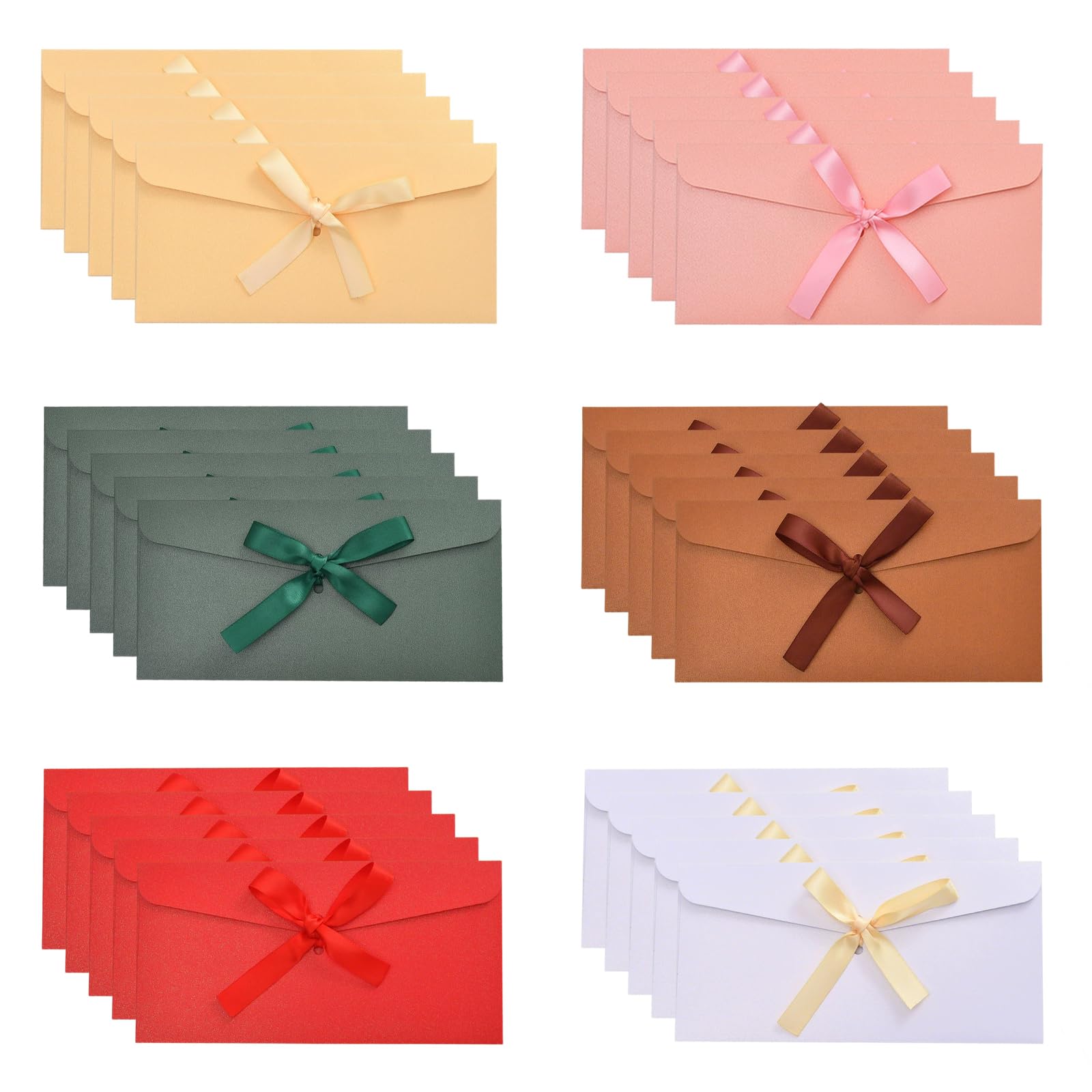 Coloured Envelopes, 30 Pcs Money Envelopes with Ribbons(6 Colour)