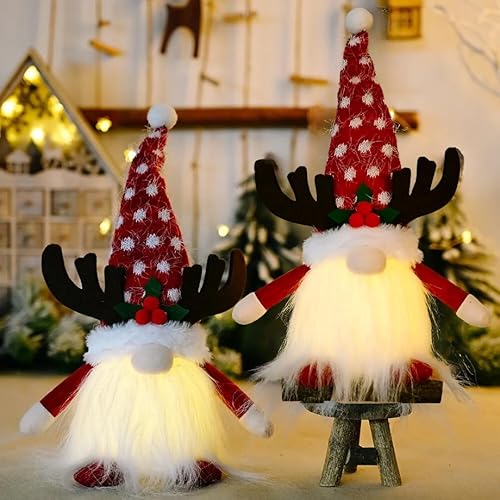 Gnomo iluminado para fiestas navideñas de 12 pulgadas, Tomte sueco de peluche hecho a mano, regalo de vacaciones de elfo iluminado, decoraciones de