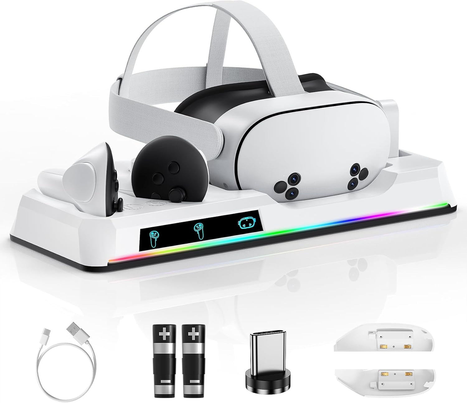 Charging Dock for Oculus Quest 3/3S, Magnetic VR Charger with 2 Rechargeable Batteries for Oculus Quest 3S/3 Accessories, VR Headset & Charger Controller Supports LED Indicator Charging Dock for Oculus Quest 3/3S, Magnetic VR Charger with 2 Rechargeable Batteries for Oculus Quest 3S/3 Accessories, VR Headset & Charger Controller Supports LED Indicator