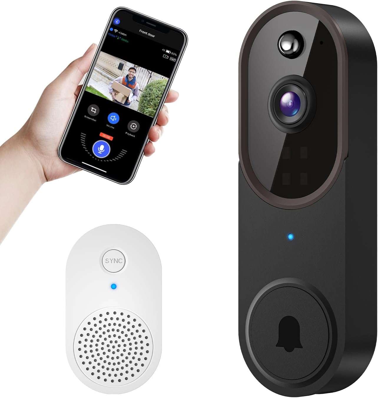 Smart 1080P Video Doorbell Camera Wireless, AI Human Detection, Live View, 2-Way Audio, Included Chime, Night Vision, 2.4G Wi-Fi, Cloud Storage, Indoor/Outdoor Surveillance Cam (Brown)