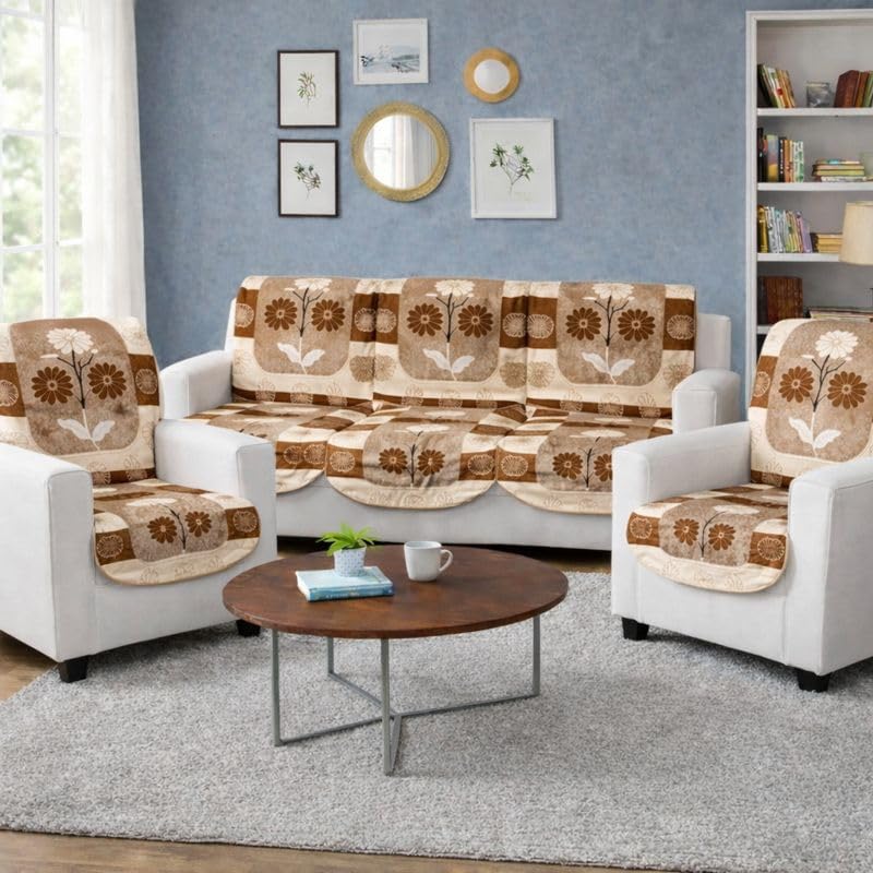 Image of STITCHNEST 10 Piece Cotton Net Sofa Cover | Washable Protective Covers | Floral Design | Beige