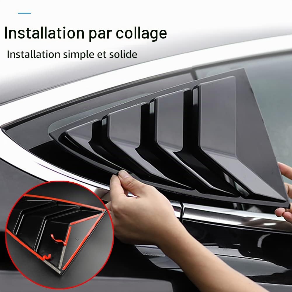 KUNGKIC Lot de 2 Pare-soleils de fenêtre arrière pour Tesla Modèle 3 2017–2021 - Protection de Pare-Brise en ABS - Protection Contre Le Soleil et la Pluie - Style Sportif - Décoration (Noir Brillant)