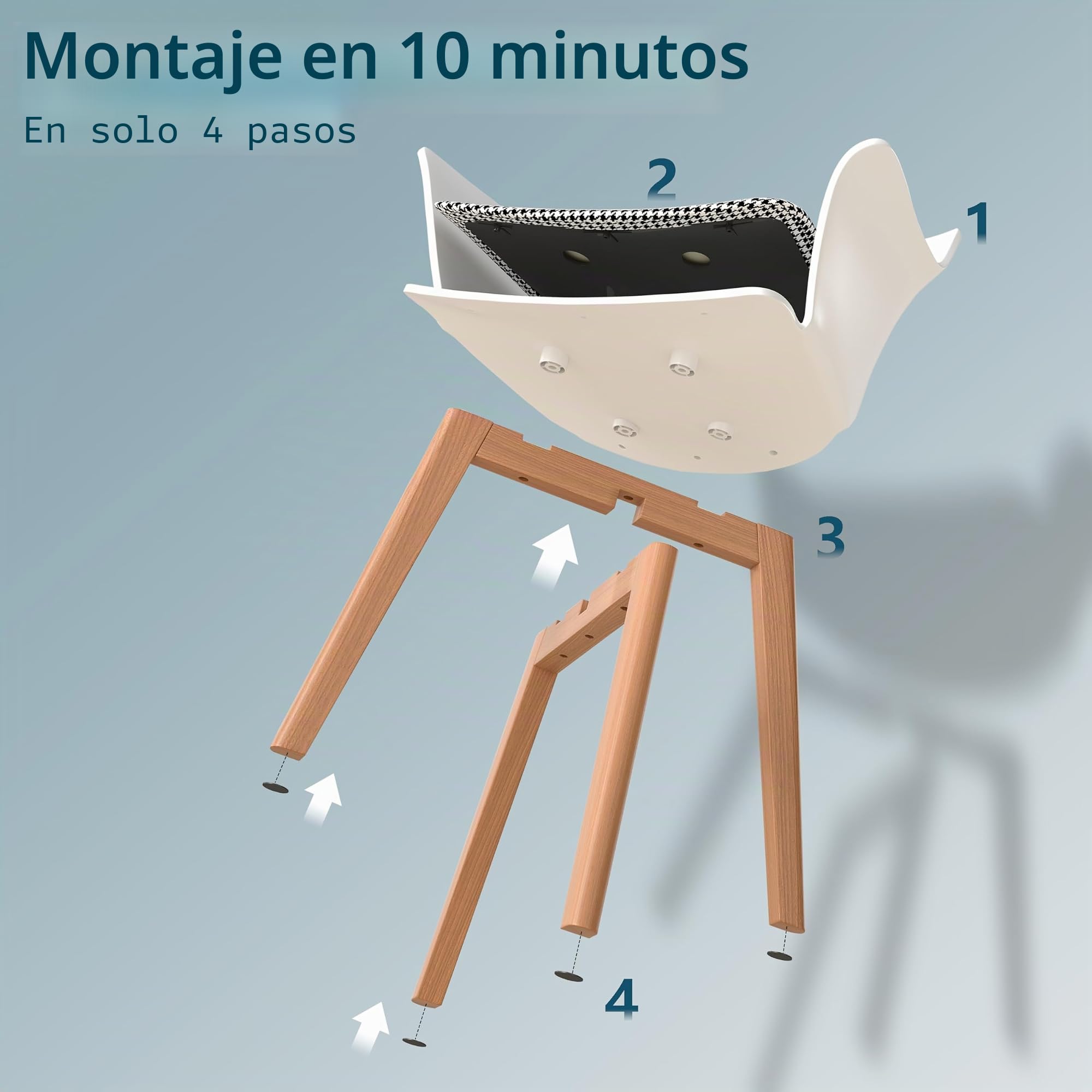 Juego de 4 Sillas de Comedor Modernas, Silla de Comedor de Estilo Nórdico con Reposabrazos, Patas de Haya, Silla de Cocina Tapizada a Cuadros de Lino - Blanco+ Rosa + Verde Claro + Azul Claro