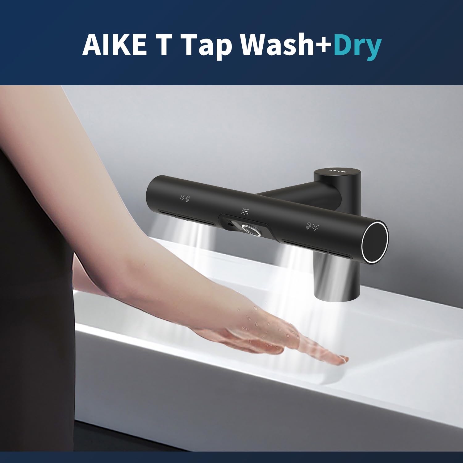 AIKE Air Tap Wash+Dry High Speed Hand Dryer Model AK7120, 110-120V Black