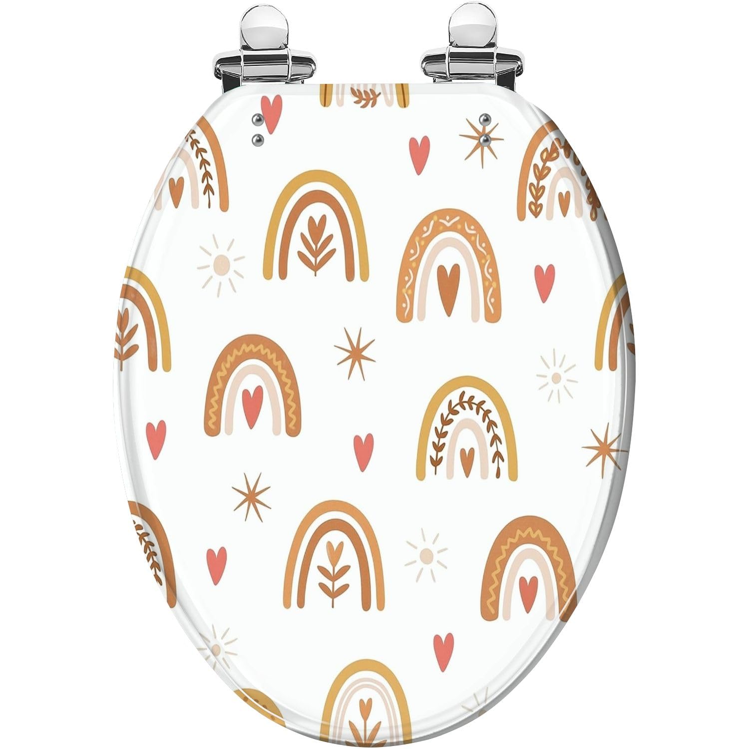 Elongated Rainbow Resin Toilet Seat with Slow Close Lid and Quick-Release Hinges(Multi10,18.5x14.5)