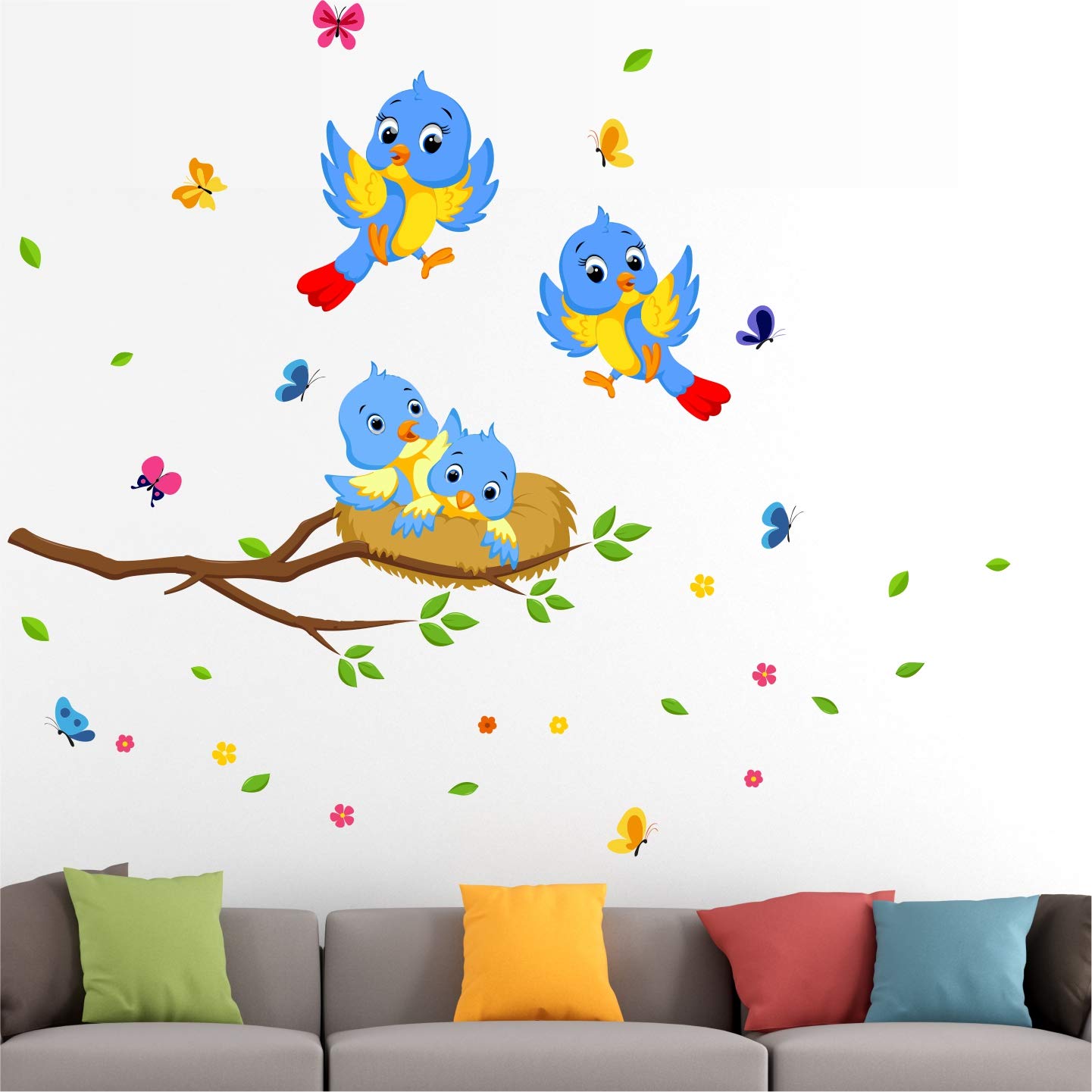 StickMe Happy - Birds - Family - Nest - Butterfly - Flowers - Decorative - Creative - Colorful - Wall Sticker -SM742 (Multi Colour, Vinyl - 120cm X 100 cm) (B07WHS86NP) Amazon Price History, Amazon Price Tracker
