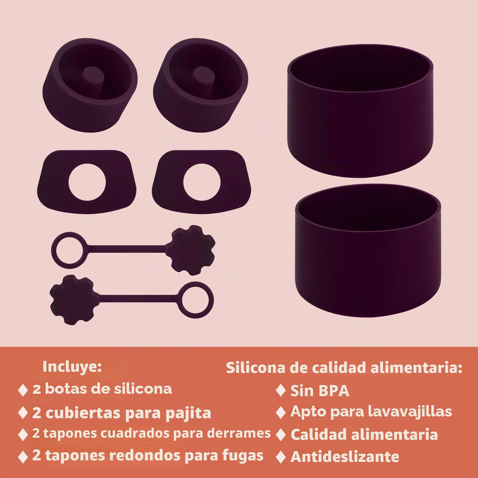 Juego de 8 Accesorios para Stanley Cup,Contiene Tapas para Pajitas,Tapones de Silicona a Prueba de Fugas,Botas de silicona para Stanley Cup 2.0 1,2l/850ml,Taza no Incluida (Plum)