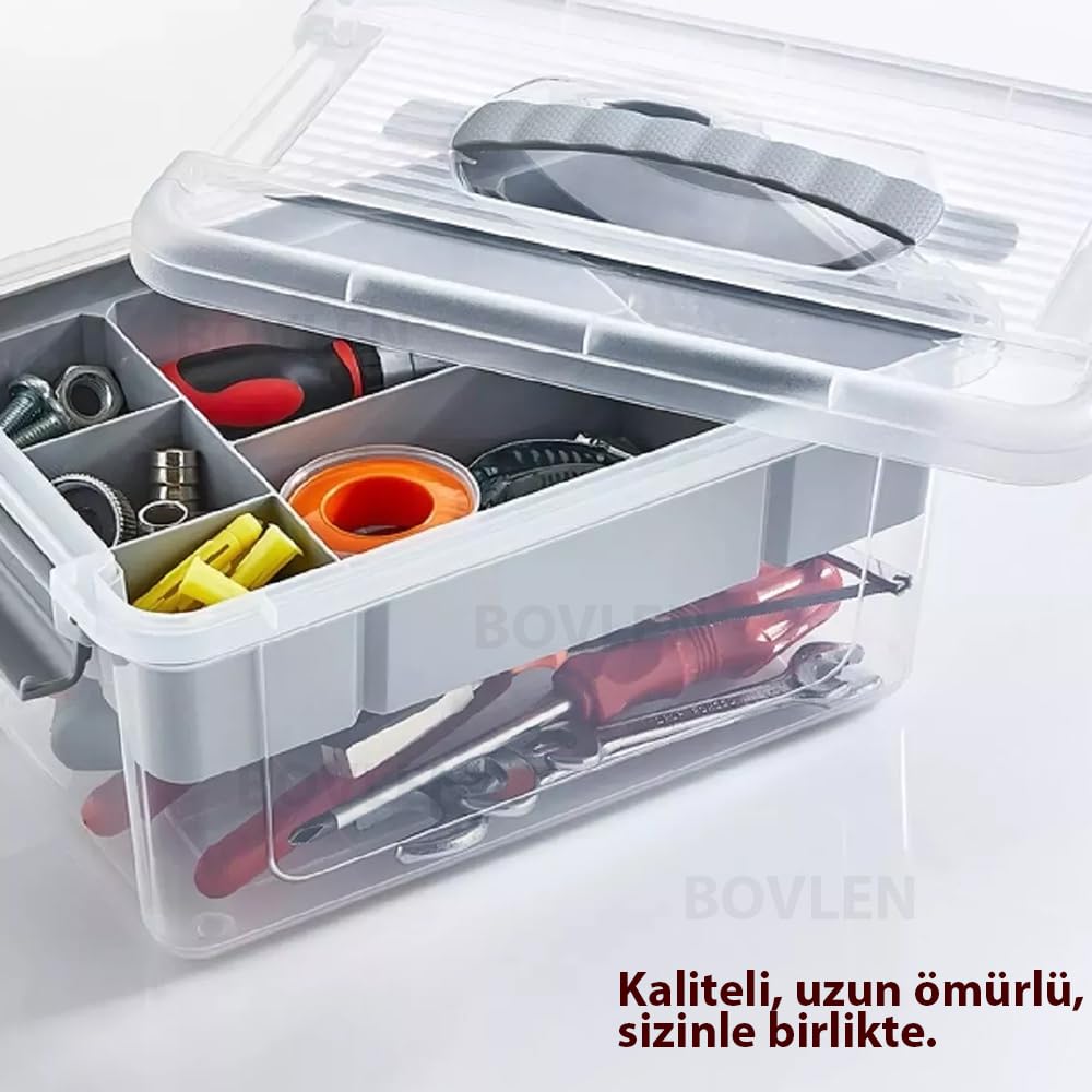 Büyük Boy Bölmeli Organizer Kutu 9 Litre - Şeffaf Tasarım Saklama Kabı - Ev Araba Saklama Kutusu - Ev Banyo Düzenleyici, Dolap Düzenleyici, Saklama, Kutu, Organizer