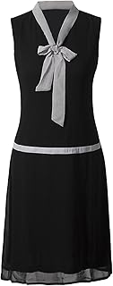 Womens 1920s Midi Flapper Dress V Neck Grey Bow Roaring 20s Great Gatsby Dress - Buy now