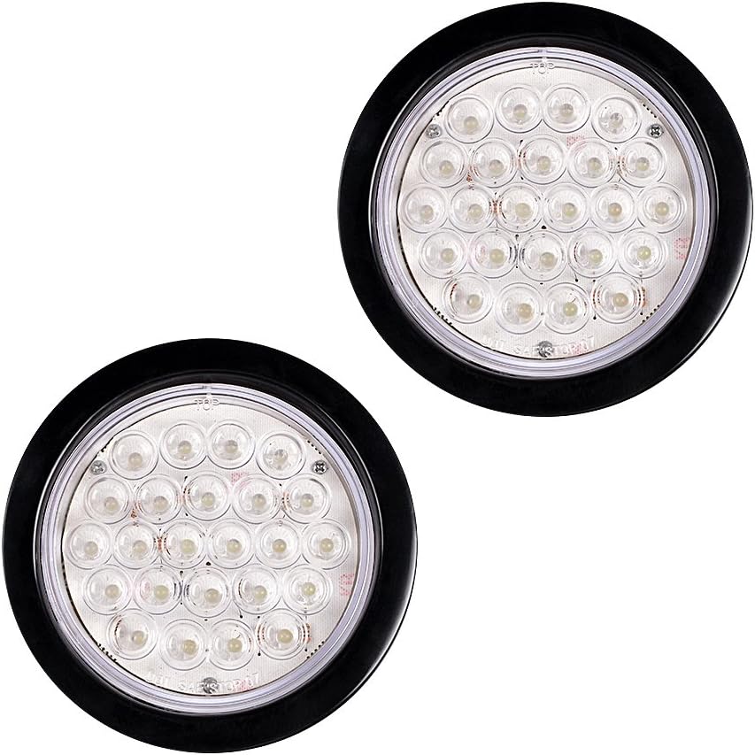 AMOPA 4 inch Round 24-LED Tail Lights Back Up Reverse Truck Trailer UTE UTV (2X, White)