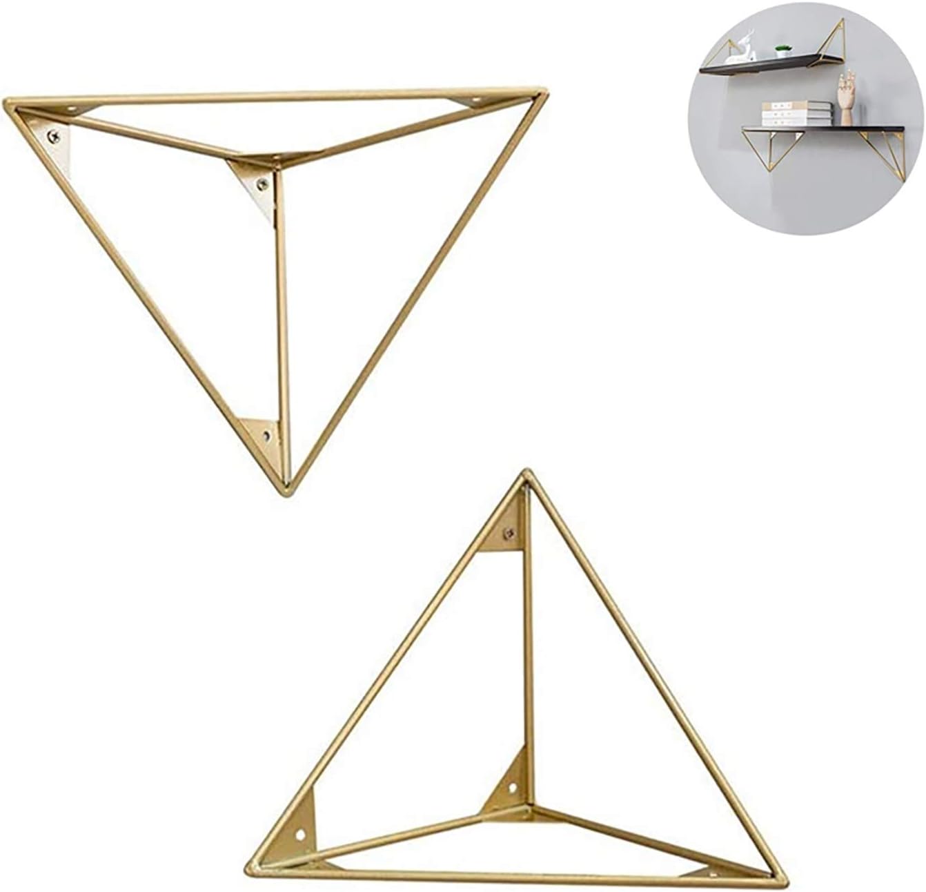 2Pack Shelf Brackets Triangle Gold Shelving Brackets Decorative Shelf Bracket DIY Bracket Rustic Heavy Duty Wall Mount Shelf Support Space Saving for Office, Living Room,150mm/6 in