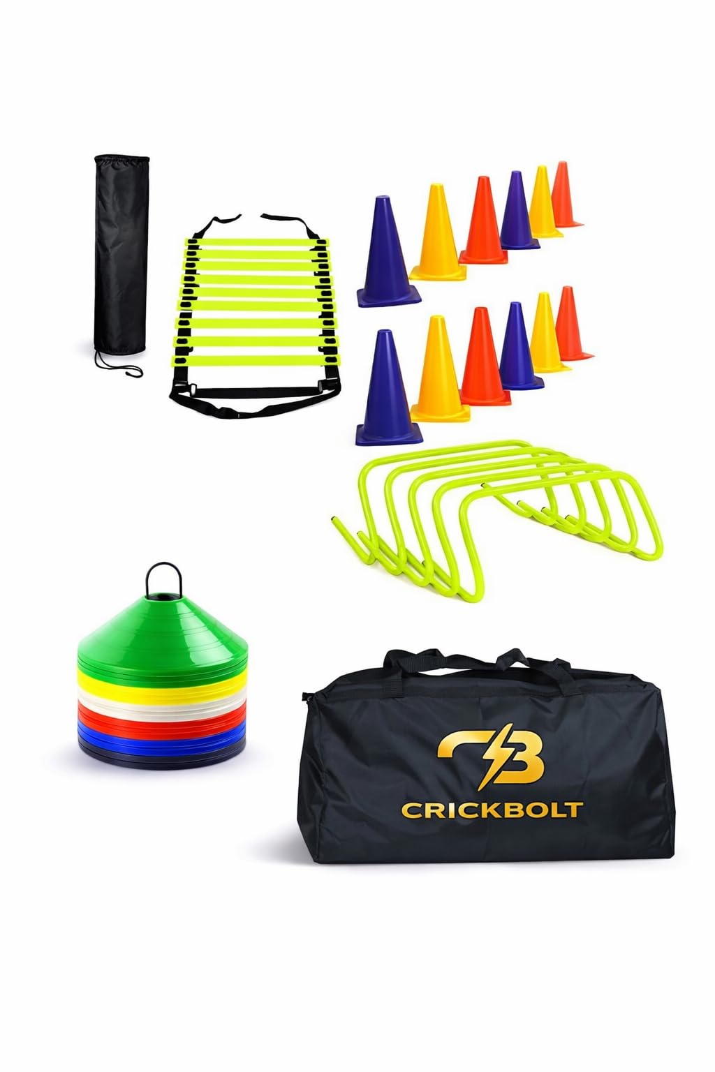 Tasco Sports Plastic Football Training Kit Combo of 4 Mtr Ladder, 10 Soccer Cone 6 inch 6 Marker Cone 6 Hurdle 6 inch for All Age Group Pack of 1 |Training KIT-picture-25