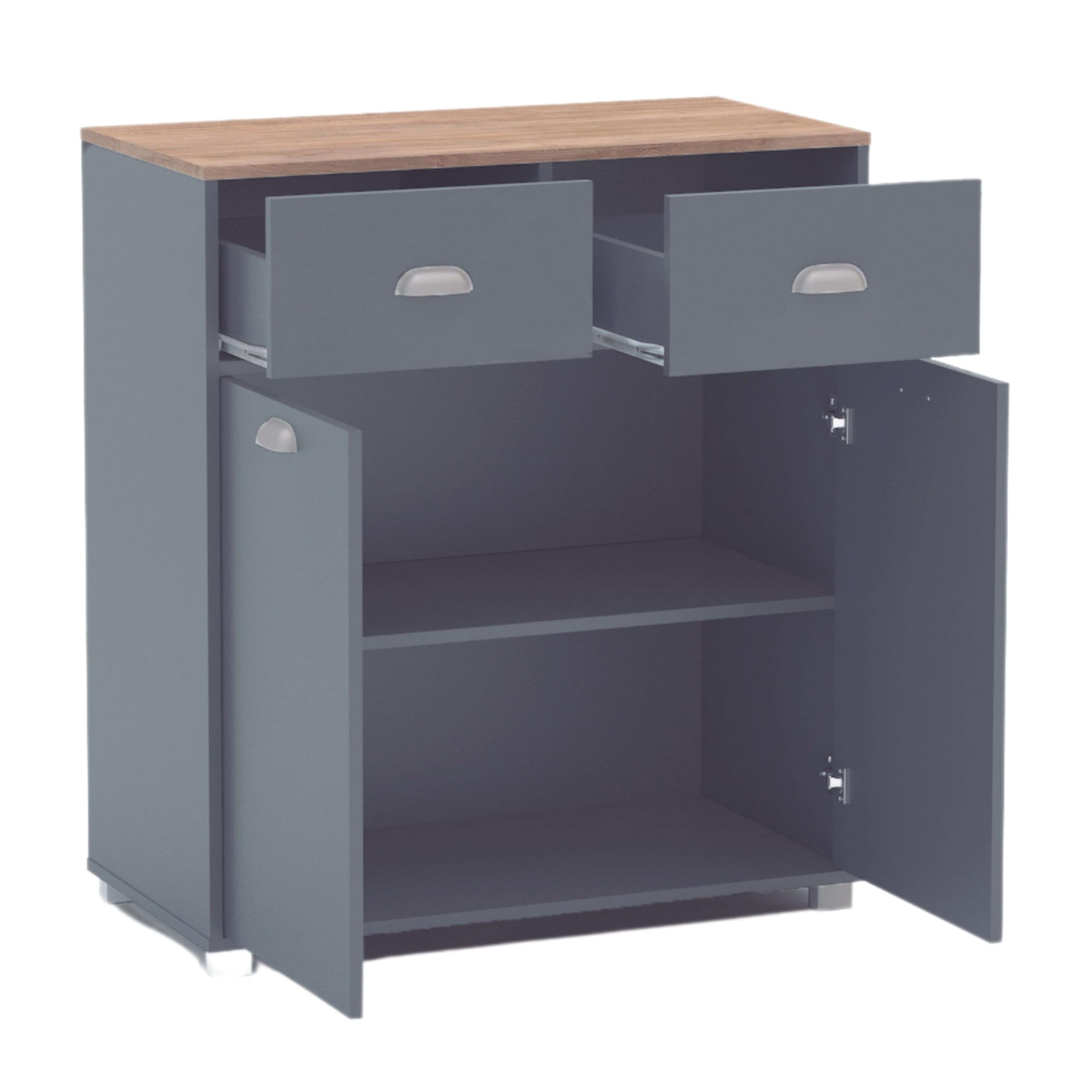 SZ Suarez Buffet Bajo Cocina Asfeld Gris Grafito 2 Puertas 2 Cajones Almacenaje Mueble Auxiliar 90x80x40 cm