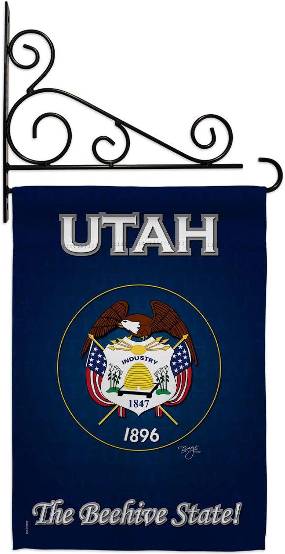 Utah Garden Flag Set Wall Holder Americana States USA American Territories Republic Country Particular Area Small Decorative Gift Yard House Banner Made In 13 X 18.5