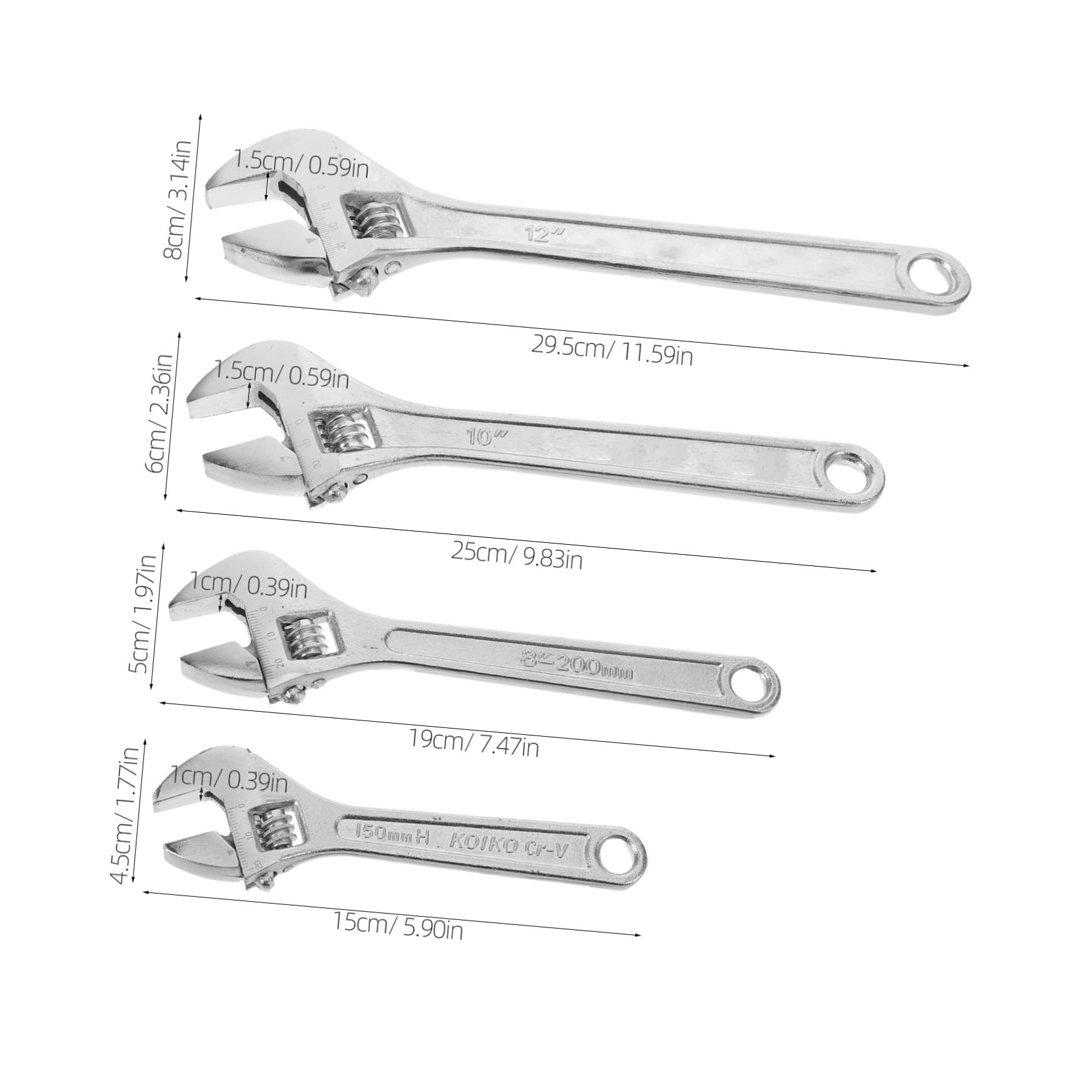 COLLBATH Juego de 4 Llaves Ajustables Multifuncionales para Fontanería y Hogar Llaves Inglesas de Hierro Resistentes de 6 8 10 y 12 Pulgadas Herramienta Portátil para Mantenimiento