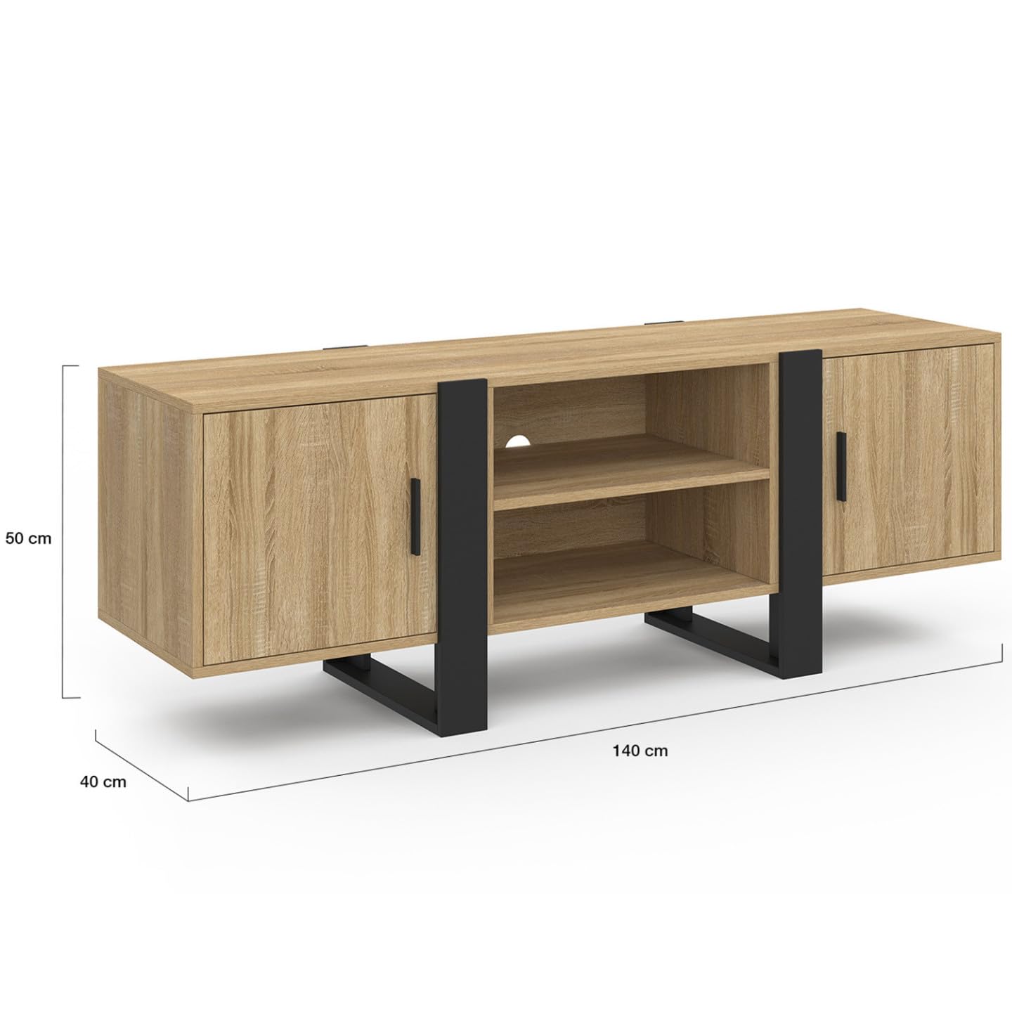 IDMarket - Meuble TV 140 cm Phoenix 2 Portes Bois et Noir