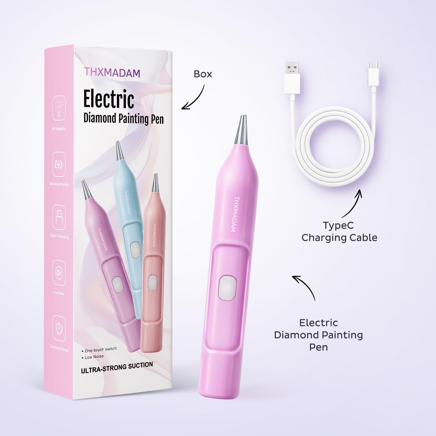 Caydo Stylo Diamond Painting Électrique Filaire (Branchement Secteur) - Outil Ergonomique à Aspiration avec 2 Embouts pour Placer les Diamants sans Cire dans l'Art Diamant (Rose Caydo Stylo Diamond Painting Électrique Filaire (Branchement Secteur) - Outil Ergonomique à Aspiration avec 2 Embouts pour Placer les Diamants sans Cire dans l'Art Diamant (Rose