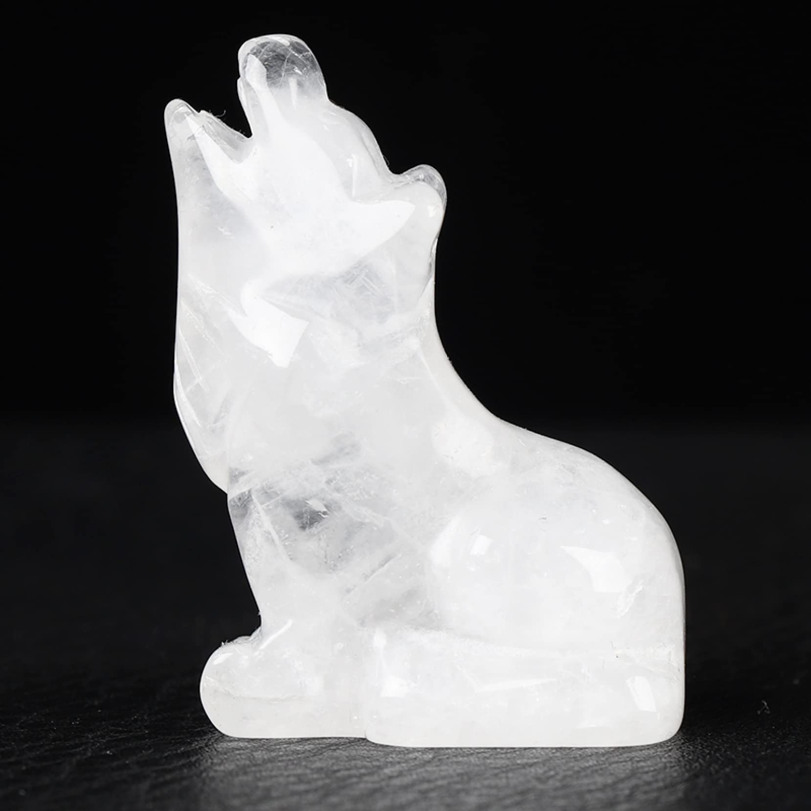 SnamicE Natural crystal rough Wolf Statue Natural Quartz Stone Carving Handicraft Room Decoration Crystal Animal Statue Home Office Table Decor,White Crystal-Wide 1.37in high 1.97in
