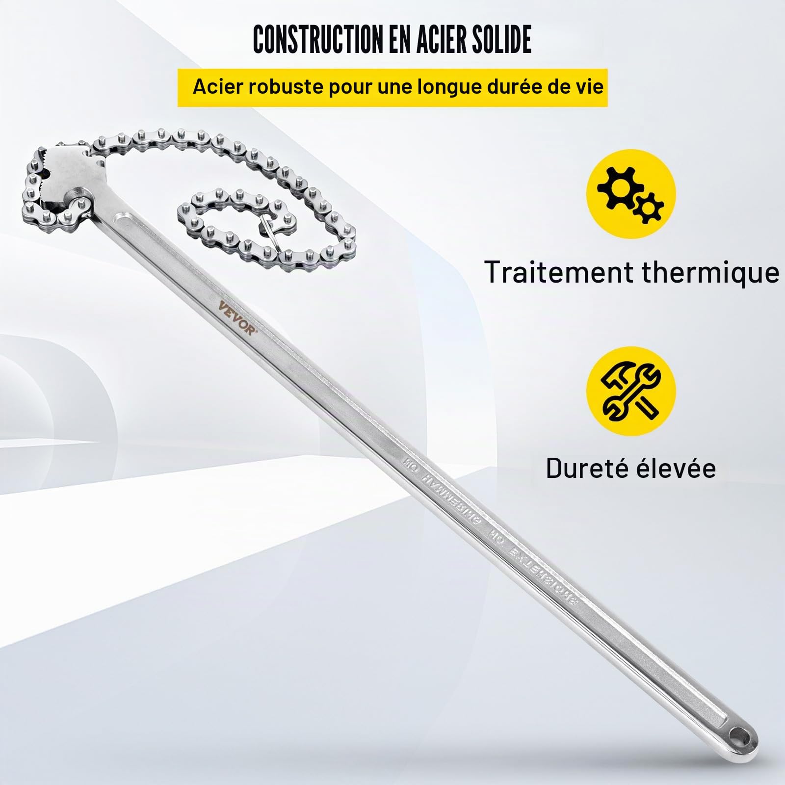 VEVOR Clé à Chaîne Poignée 610 mm Chaîne 560 mm, Clé à Tuyaux en Acier au Carbone, Adaptée à la Réparation de Réservoirs d'Essence, la Plomberie Domestique, l'Entretien des Véhicules Garage Atelier
