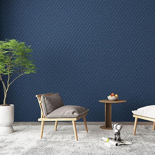 Haimin Fabric Wallpaper Textured Contact Paper (24in X 393in) Navy Blue Grasscloth Wallpaper Peel and Stick Faux Linen Wall Paper Self-Adhesive Vinyl Looks Like Woven Straw by Haimin - Used condition - Image 8