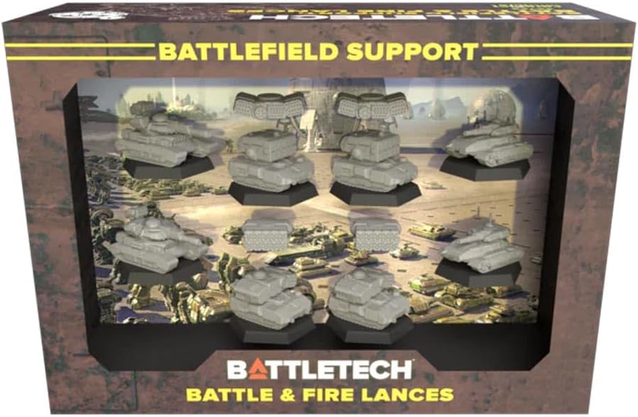 BattleTech Battlefield Support: Battle & Fire – Eight Plastic Miniatures with Dry-Erase Alpha Strike Cards & Crew Cards for Classic BattleTech and Alpha Strike Tabletop Wargaming Expansion