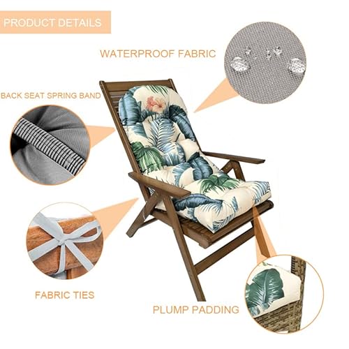 Rocking Chair Cushion Pad, Water Resistant Patio Chair Cushion For Adirondack Chair High Back Indoor Outdoor Soft Thickened Patio Chaise Lounger Cushion Overstuffed Patio Chair Cushion (Leaf) #TOP2