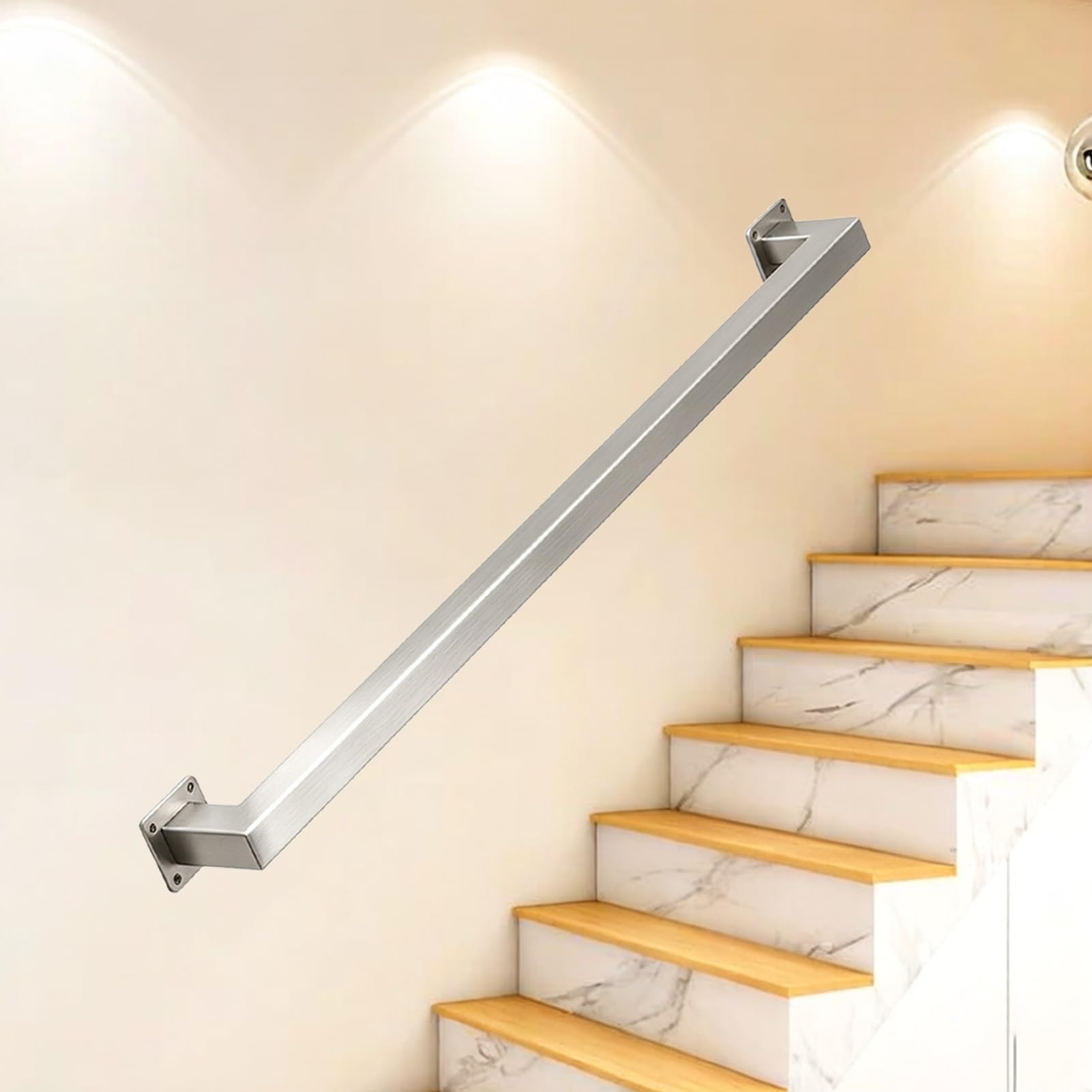 Hand Rails Indoors Sliver Metal Wall Mount Stair Railing Durable and Sturdy Non-Slip Grab Bar Staircase Handrail for Disabled Elderly Pregnant Women(14ft/420cm)