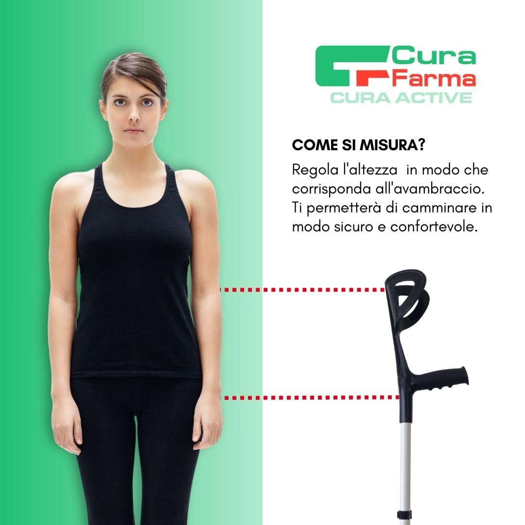 Cura Farma® Active Coppia Stampelle per Avambraccio Canadesi, Adatte a Recupero Post-Operatorio Terapia Ortopedica, Altezza Facilmente Regolabile, Alluminio BLU Robusto e Leggero x2
