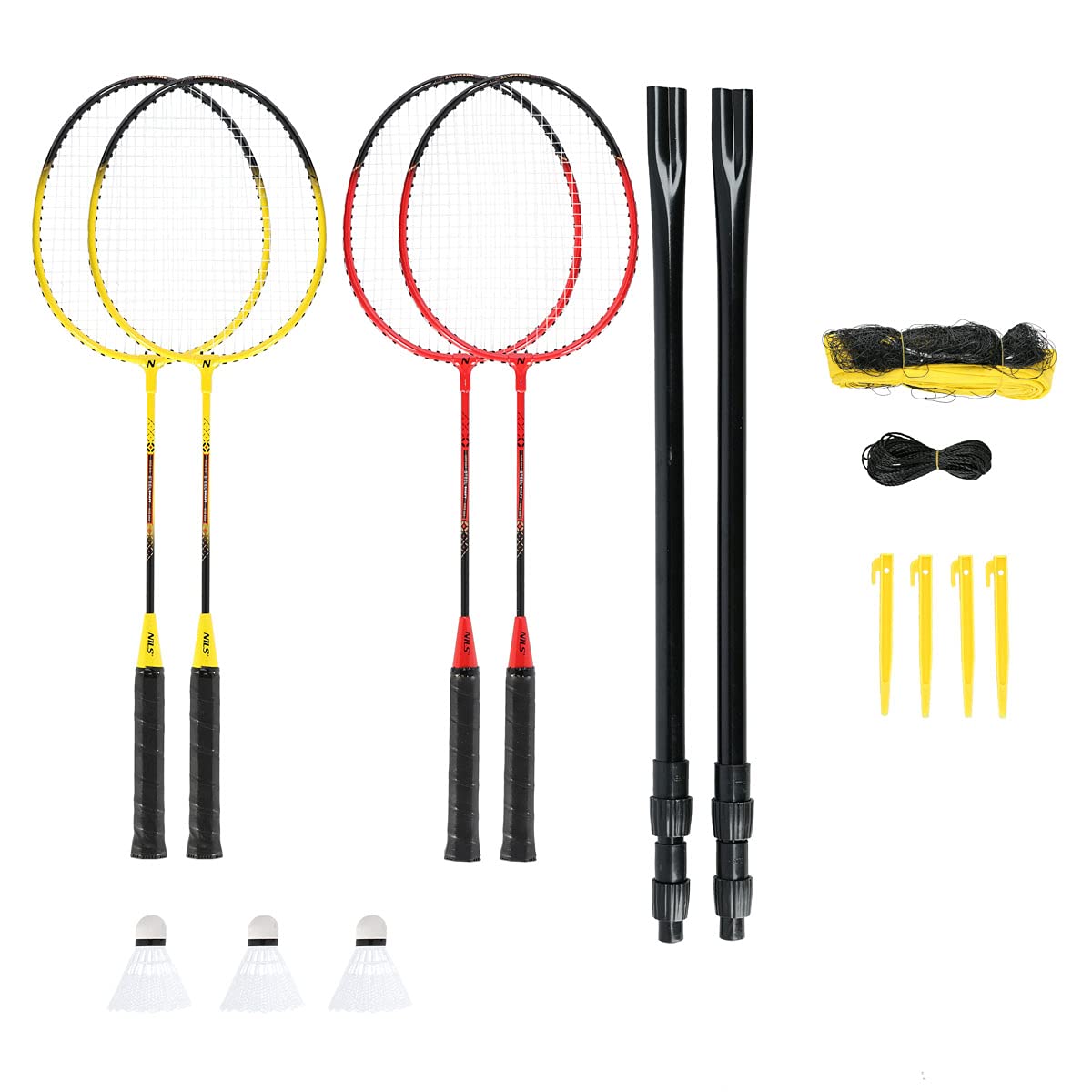 NILS NRZ264 Aluminium Badminton Set 4 Rackets 3 Feather Darts 600 x 60 cm Net Case-image-18