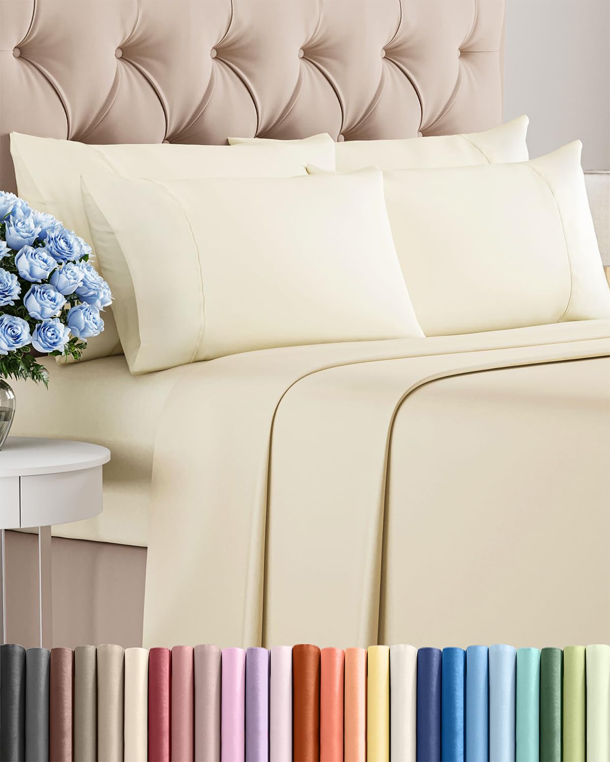 King Size Sheet Set - 6 Piece Set - Hotel Luxury Bed Sheets - Extra Soft - Deep Pockets - Easy Fit - Breathable & Cooling Sheets - Wrinkle Free - Comfy - Off White Bed Sheets - King Sheets 6 PC