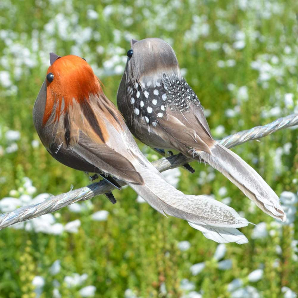ISKAEN 6 Künstliche Federvögel – Bunt, Aus Schaum & Federn, Ca. 12 Cm, Mit Draht Zum Befestigen, Garten-Deko