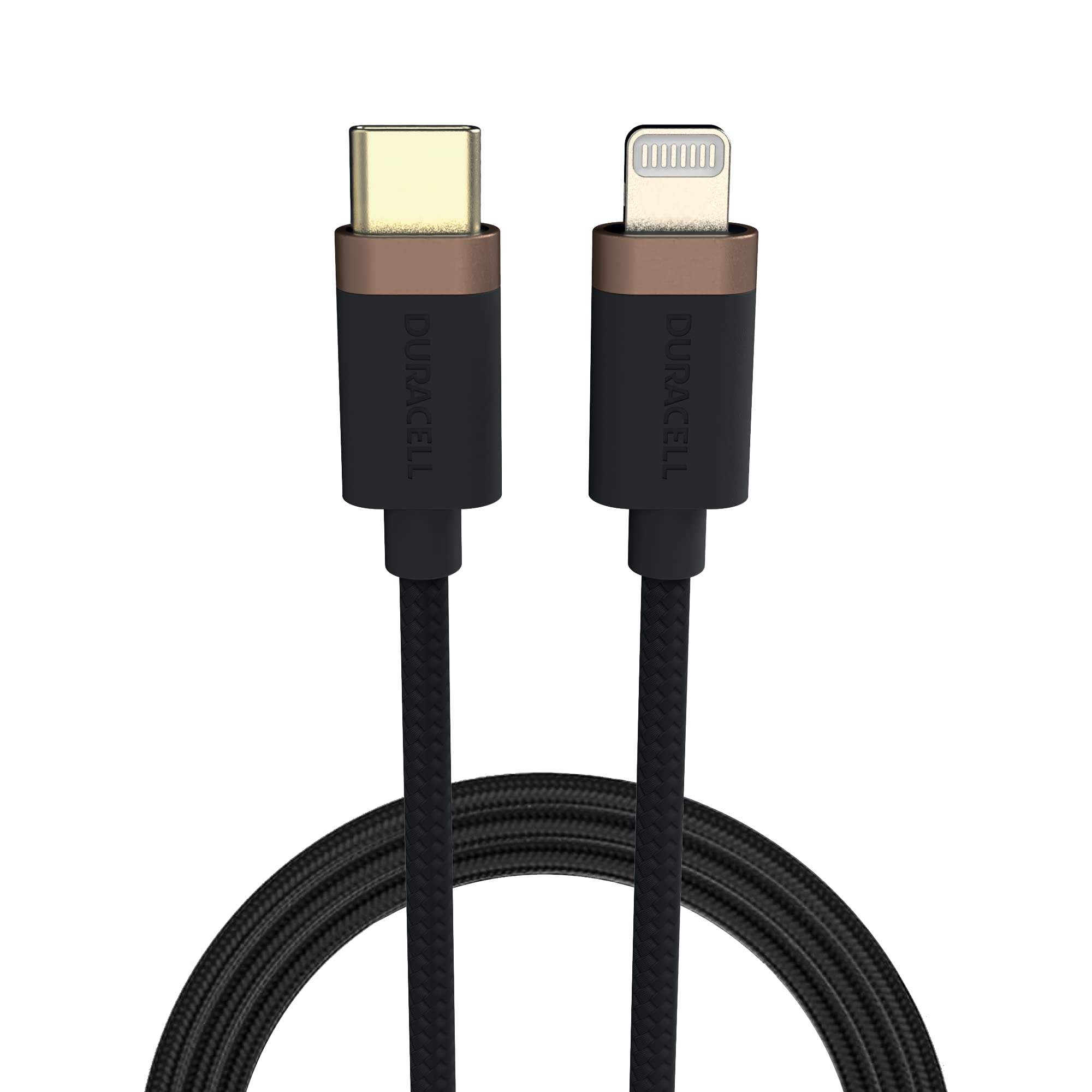 Duracell Cavo intrecciato lungo da 2 m nero USB-C a fulmine temperato - Cavo di ricarica certificato MFI