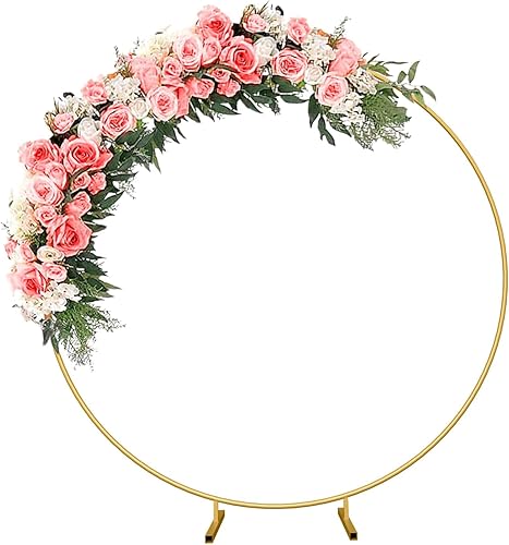 Soporte de fondo redondo de 6.6 pies, marco de arco de globo dorado de metal, marco de telón de fondo de arco de flores de jardín, anillo de boda,