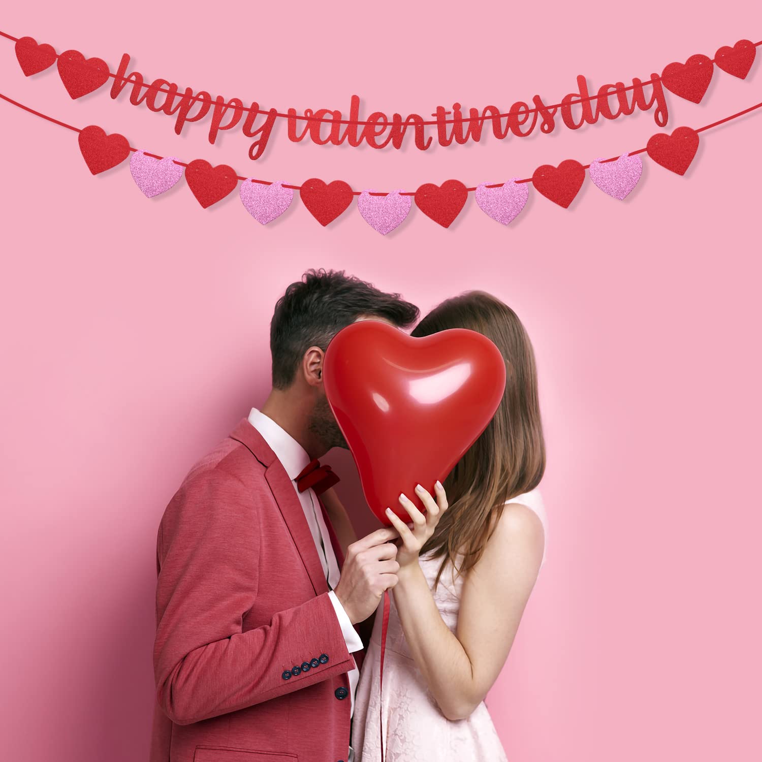 23pcs Red Happy Valentines Day Banner, Romantic Glitter Valentines Day Decorations Banners with Pink&Red Heart Banner for Valentine's Day - Image 4