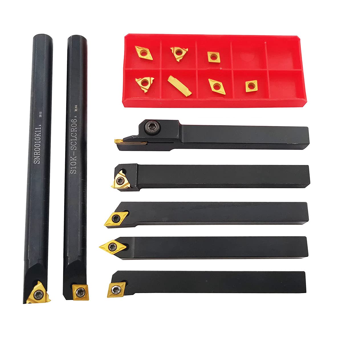 21PCS 10mm Shank Indexable Carbide Lathe Turning Insert Tool Holder Bit Set for Turning Grooving Threading Boring with Indexable Carbide Turning Insert CCMT DCMT 11ER 11IR MGMN150-G