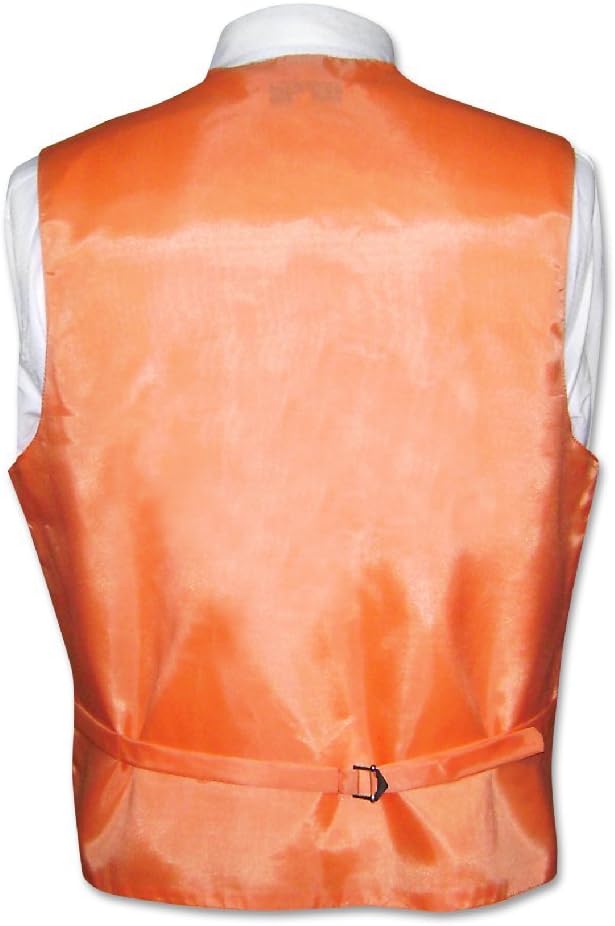 Vesuvio Napoli Men's Dress Vest & NeckTie ORANGE Color Vertical Striped Design Neck Tie Set