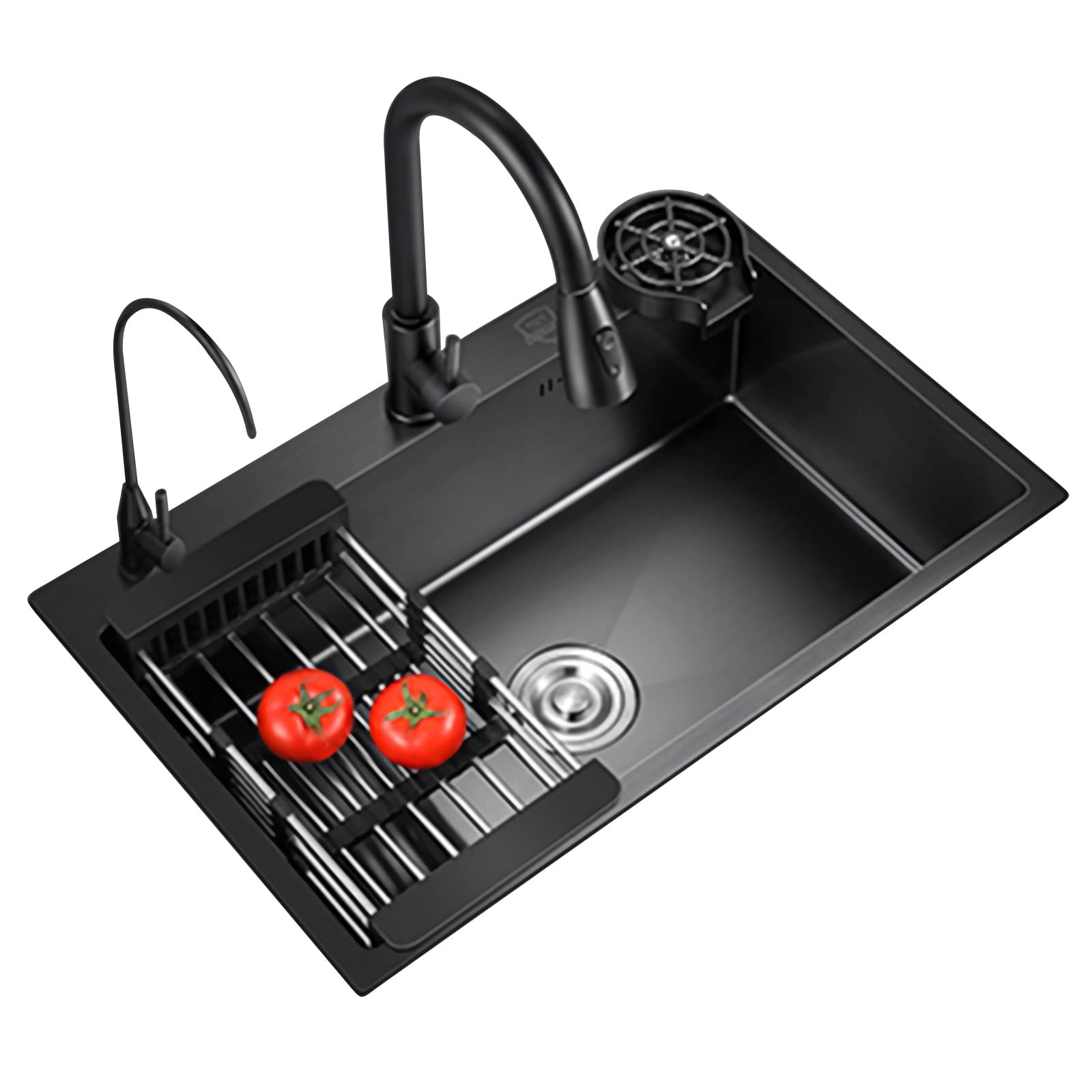 Évier de cuisine encastrable en acier inoxydable noir satiné de 72x45 cm